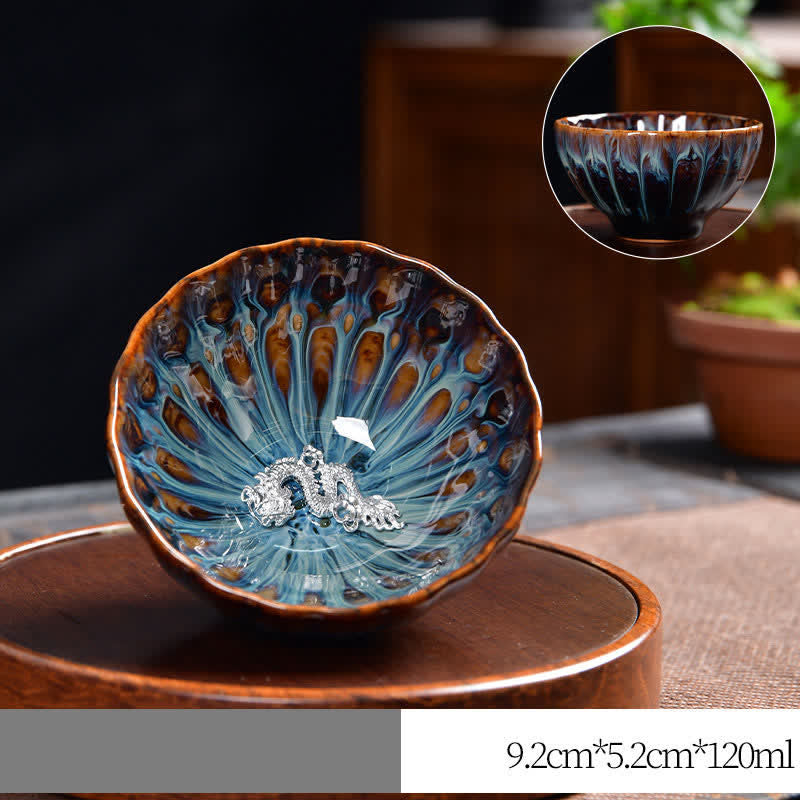 Nimara Ritual Lotus Peacock Dragon Phoenix Koi Fish Ceramic Teacup Inlaid Tea Cups 120ml