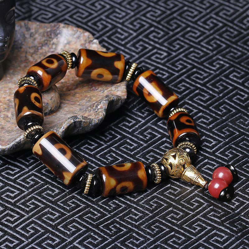 Nimara Ritual Tibetan Nine-Eye Dzi Bead Fortune Charm Bracelet