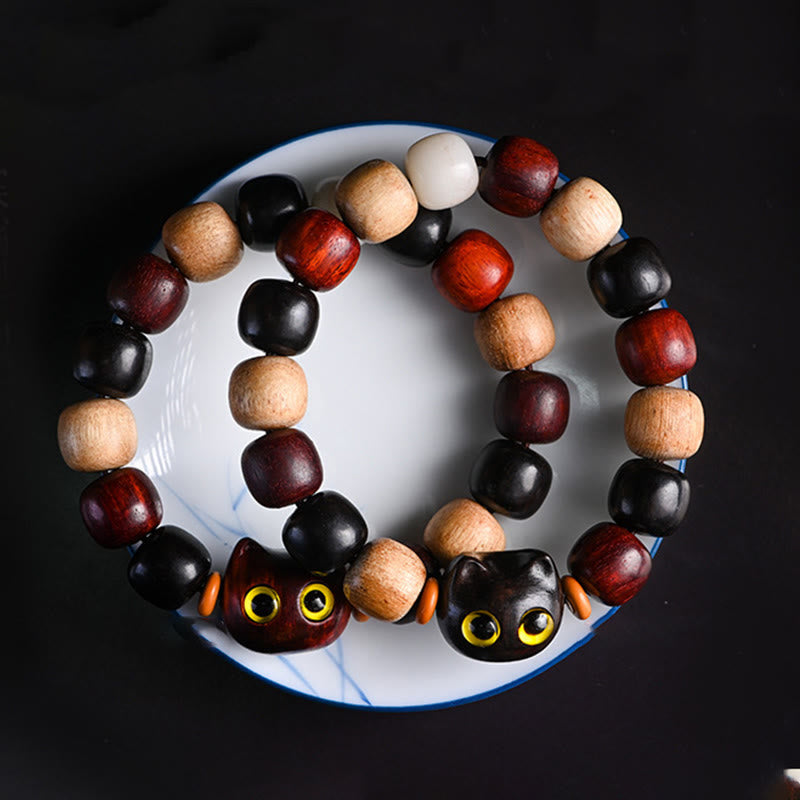Release Mood Red Sandalwood Ebony Wood Cute Cat Calm Bracelet