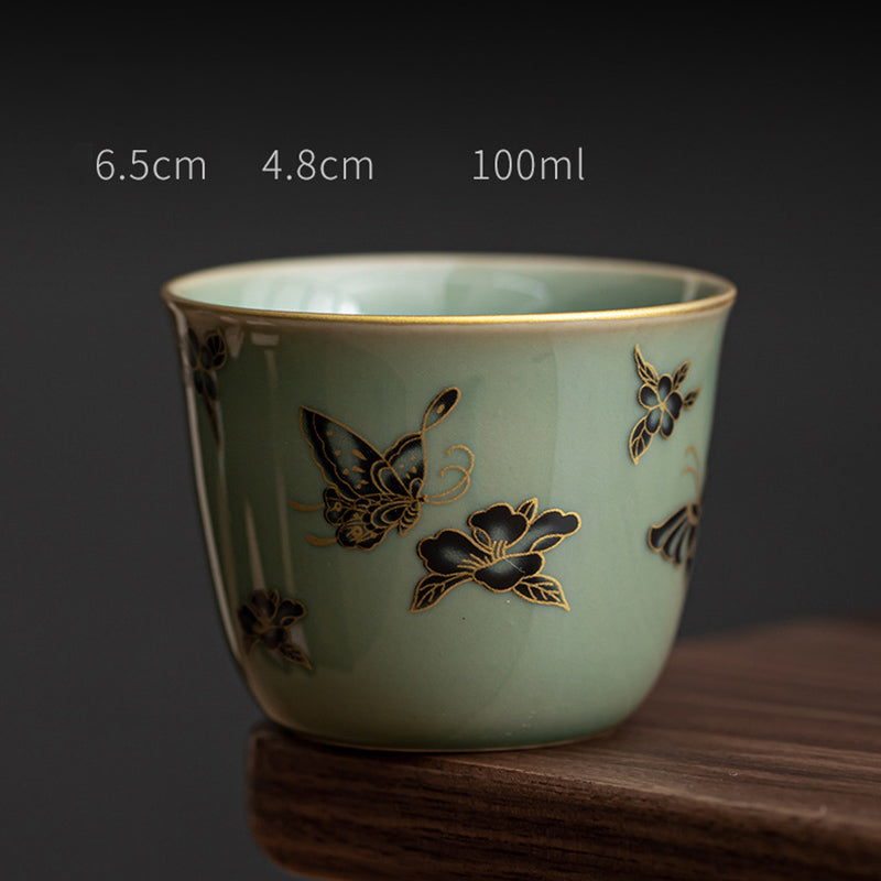 Nimara Ritual Butterfly Flower Lotus Koi Fish Plum Blossom Ceramic Teacup Kung Fu Tea Cup 100ml
