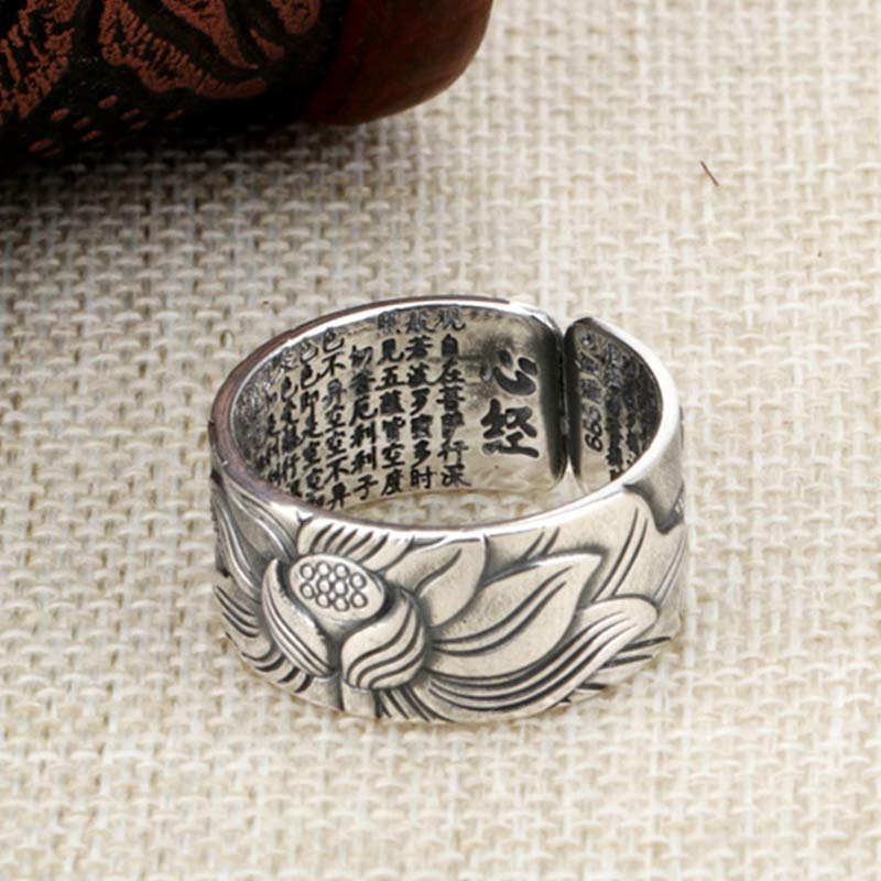 Nimara Ritual 999 Sterling Silver Lotus Symbol Heart Sutra Protection Ring