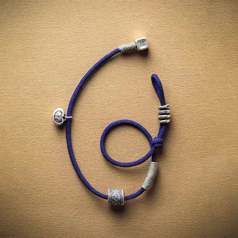 Nimara Ritual Handmade Tibetan Om Mani Padme Hum Carved Auspicious Amulet Double Wrap Rope Bracelet
