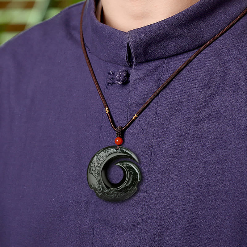 Nimara Ritual One's Luck Improves Design Patern Natural Hetian Cyan Jade Success Necklace Pendant