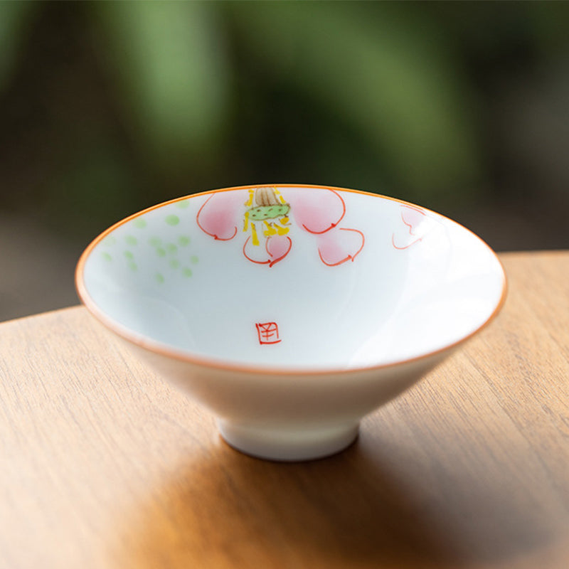Nimara Ritual Mandala Flower Koi Fish Lotus Bird Persimmons Teacup Kung Fu Tea Cup 50ml