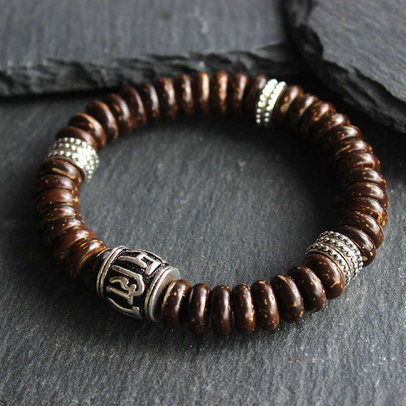 Nimara Ritual Natural Tibetan Coconut Shell Om Mani Padme Hum Positive Bracelet