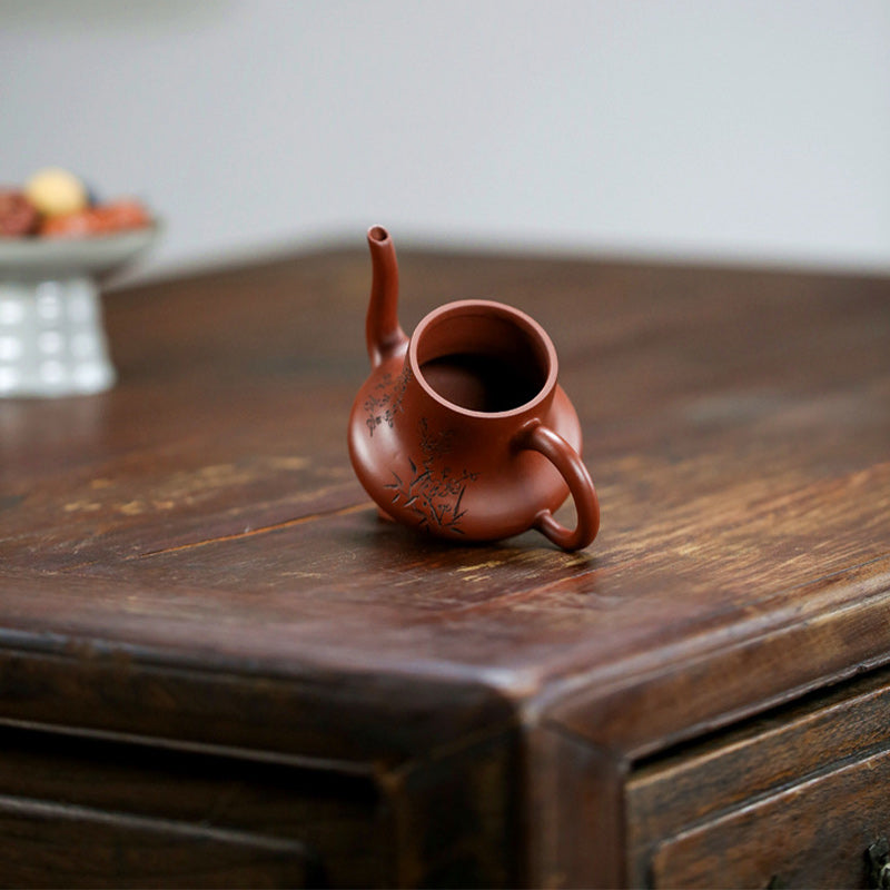 Nimara Ritual Vintage Bamboo Peach Blossom Purple Clay Kung Fu Teapot