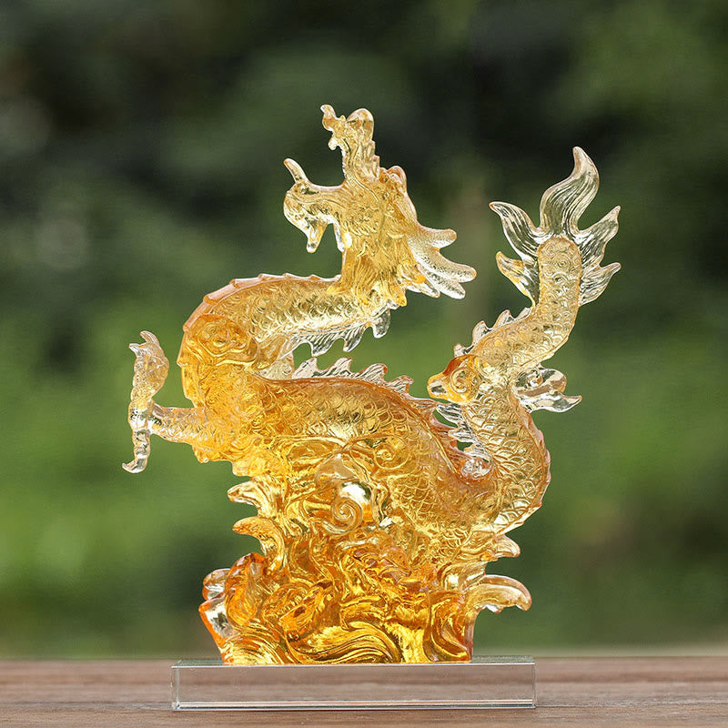 Nimara Ritual Handmade Chinese Zodiac Yellow Dragon Liuli Crystal Art Piece Luck Protection Home Office Decoration