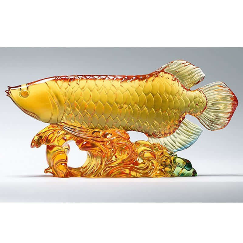 Nimara Ritual Handmade Liuli Crystal Koi Fish Art Piece Luck Home Office Decoration