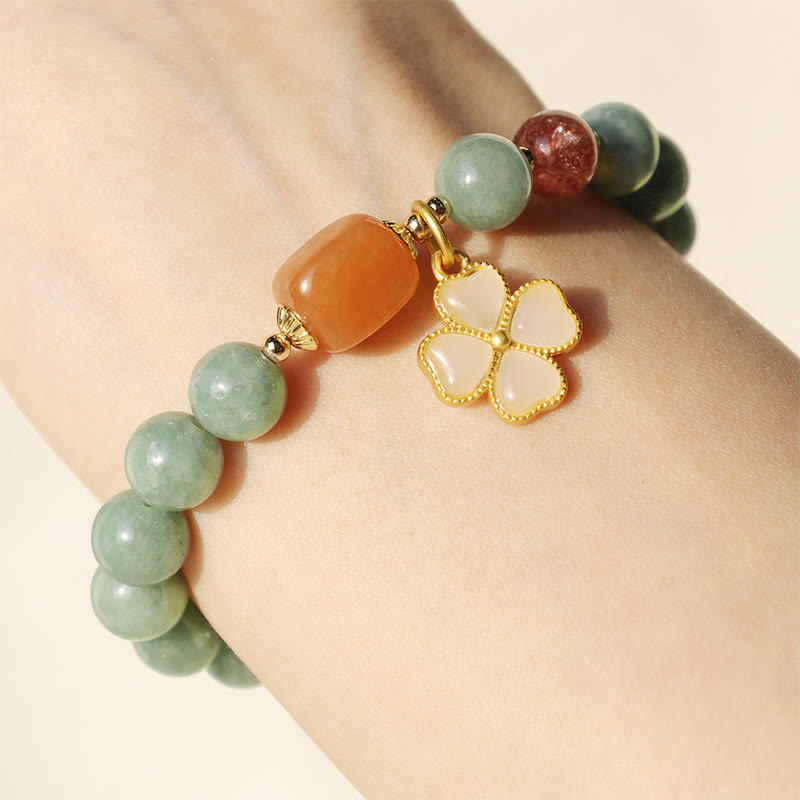 Nimara Ritual Jade Four Leaf Clover Charm Prosperity Bracelet