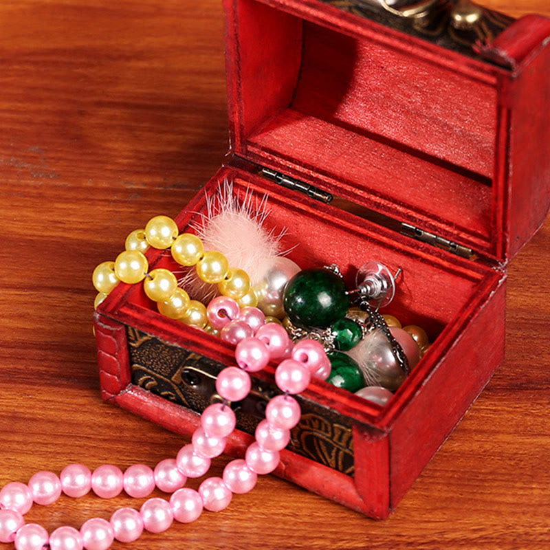 Nimara Ritual Retro Small Wood Jewelry Box Lotus Golden Grape Copper Coin Daffodil Grass Flower Jewelry Storage Box