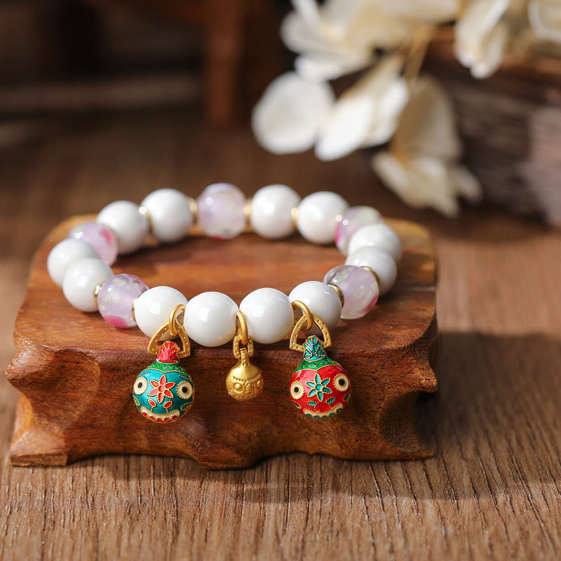 Nimara Ritual Gold Swallowing Beast Family Charm Liuli Glass Colorful Porcelain Bead Luck Bracelet