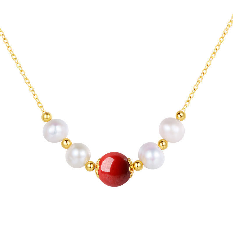 Nimara Ritual 925 Sterling Silver Pearl Cinnabar Sincerity Healing Bead Chain Necklace Pendant