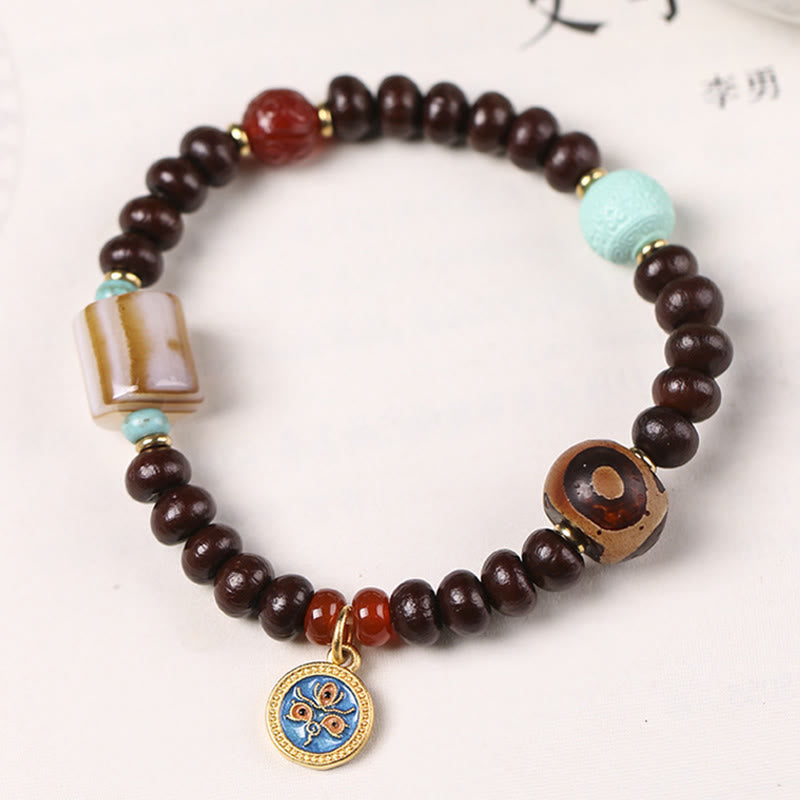Nimara Ritual Natural Tibet Purple Bodhi Seed Dzi Bead God of Wealth Wisdom Bracelet
