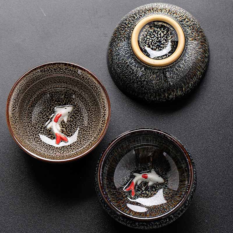 Nimara Ritual Small Koi Fish Kiln Change Chinese Jianzhan Ceramic Teacup Kung Fu Tea Cup 60ml