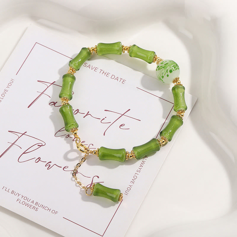 Nimara Ritual Green Bamboo Pattern Liuli Crystal Moss Agate Wealth Chain Bracelet