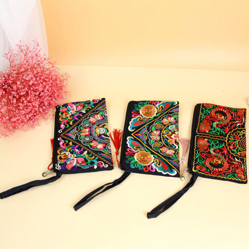Nimara Ritual Dragon Butterfly Cosmos Flower Embroidery Wallet Shopping Purse
