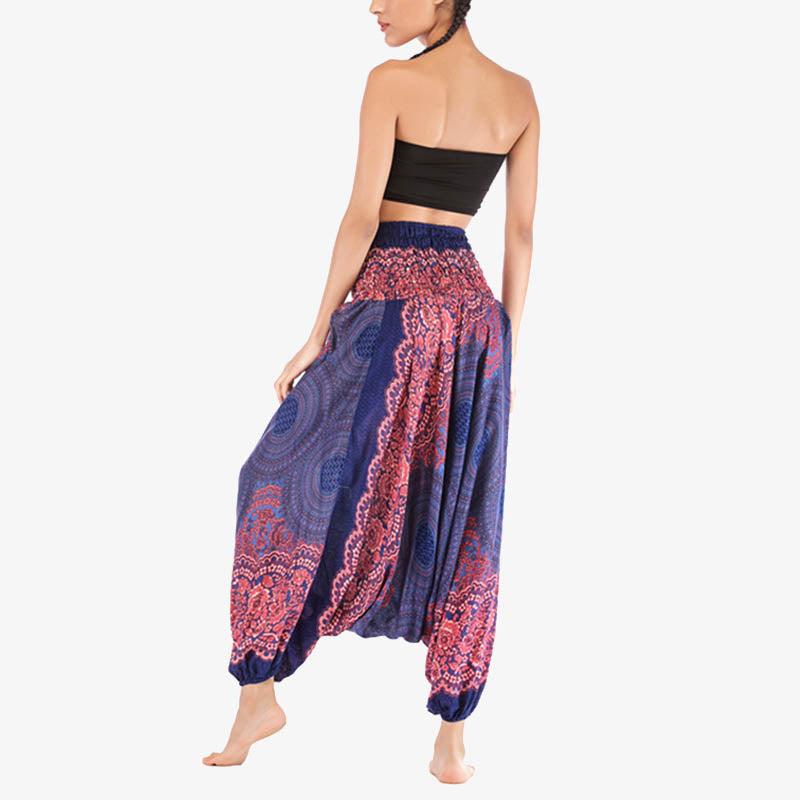 Nimara Ritual Two Style Wear Round Geometric Pattern Loose Smocked Harem Trousers Jumpsuit High Waist Women's Yoga Pants