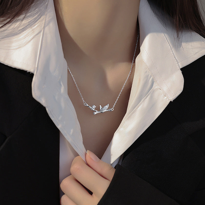Nimara Ritual Bamboo Leaf Design Copper Zircon Wealth Necklace Pendant