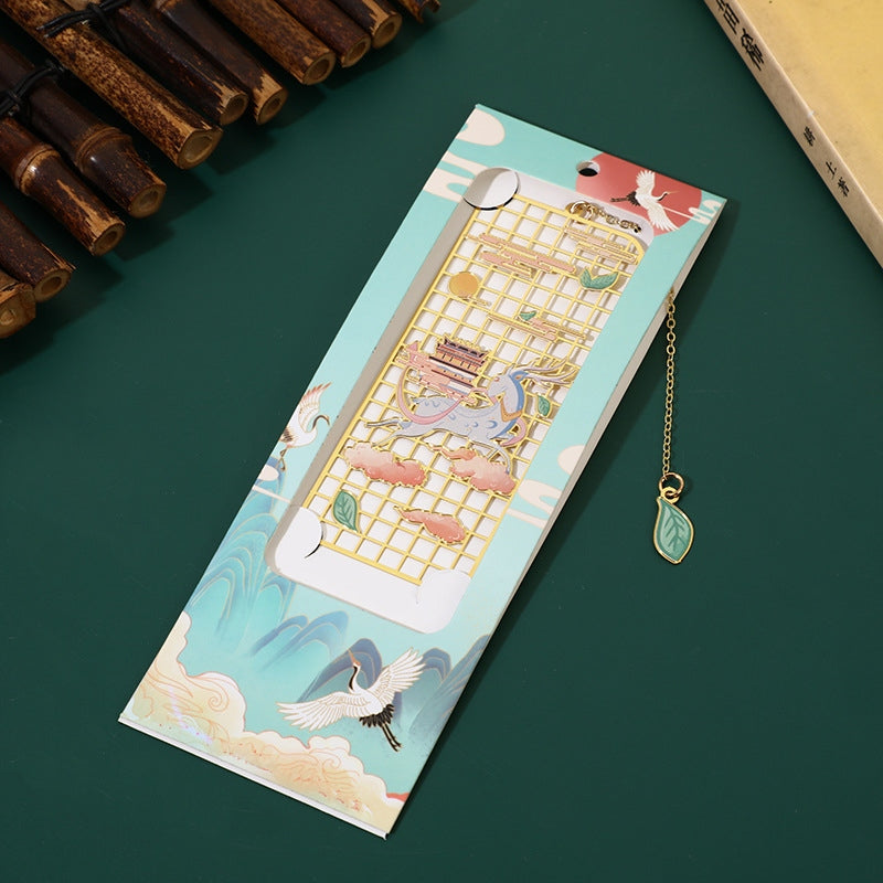 Nimara Ritual Elk Koi Fish Crane Nine Tailed Fox Metal Brass Hollow Bookmark