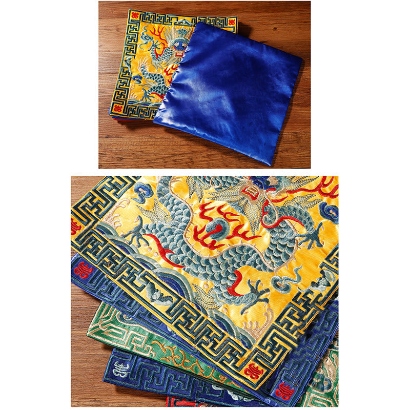 Nimara Ritual Crane Phoenix Dragon Kirin Embroidered Cup Mat Pad Tea Cup Coaster Square Kung Fu Tea Mat
