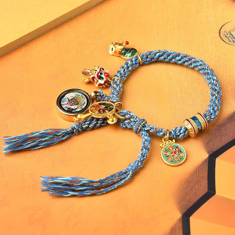 Nimara Ritual Tibetan Zakiram Goddess of Wealth Thangka Luck Prayer Wheel Braid String Bracelet