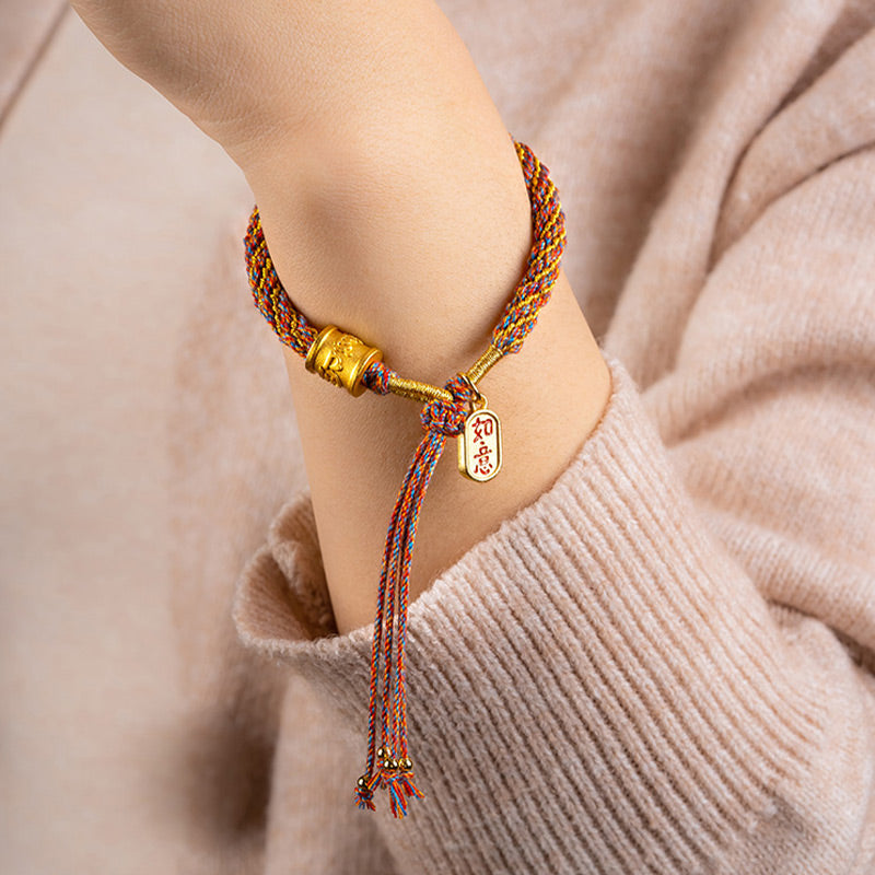 Nimara Ritual Handmade Multicolored Tibetan Om Mani Padme Hum Ruyi Auspicious Charm Braided Bracelet