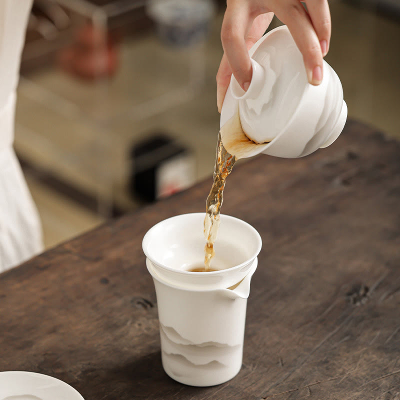 Nimara Ritual Vintage Ink Painting Mountain White Porcelain Ceramic Gaiwan Sancai Teacup Kung Fu Tea Cup And Saucer With Lid Tea Utensil Teapot