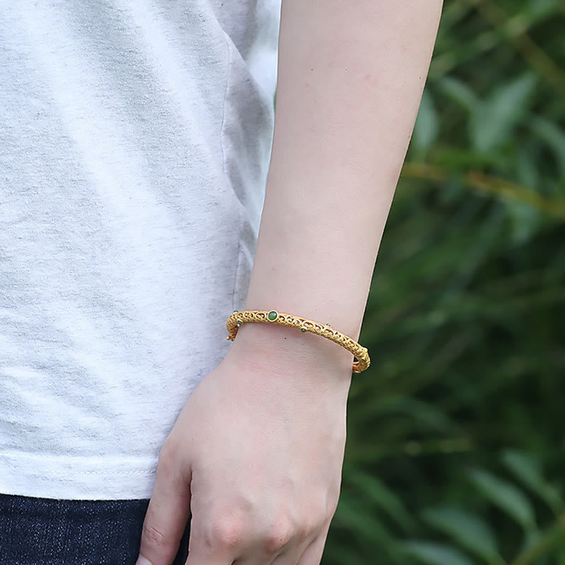 Nimara Ritual Cyan Jade Copper Auspicious Clouds Calm Healing Bracelet Bangle