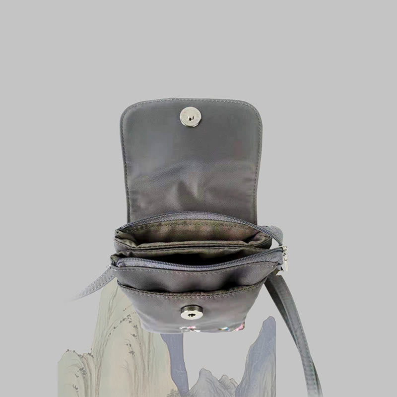 Nimara Ritual Waterproof Handmade Embroidered Lotus Flowers Crossbody Bag Shoulder Bag Cellphone Bag