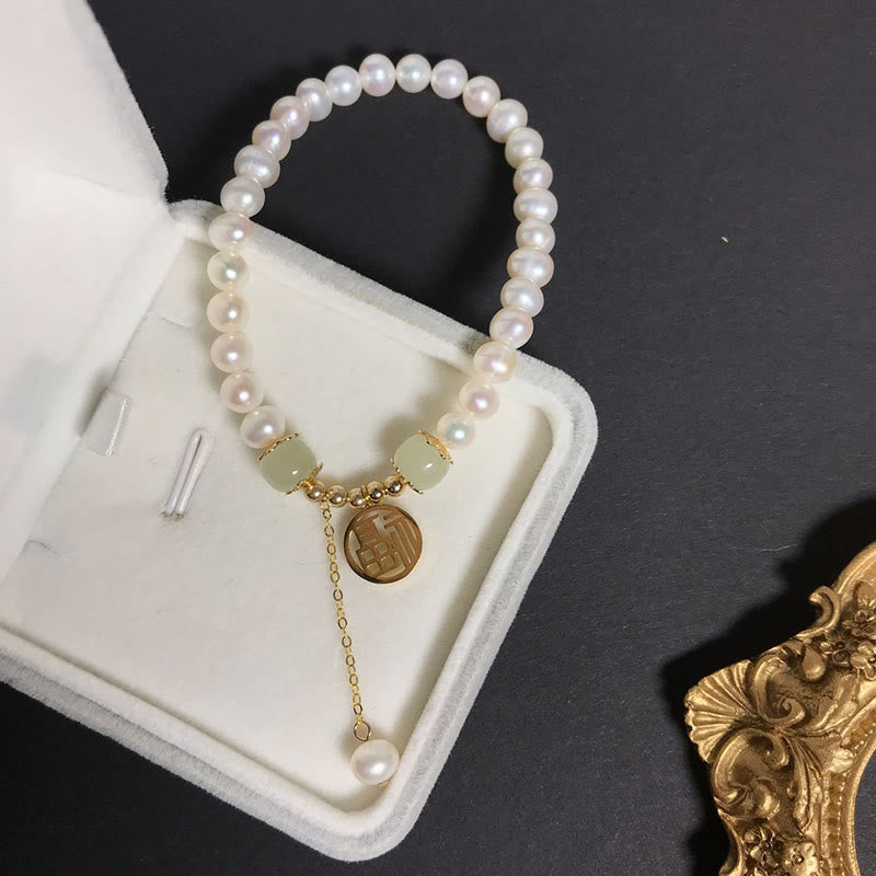Nimara Ritual Natural Pearl Hetian Jade Happiness Wisdom Bead Bracelet