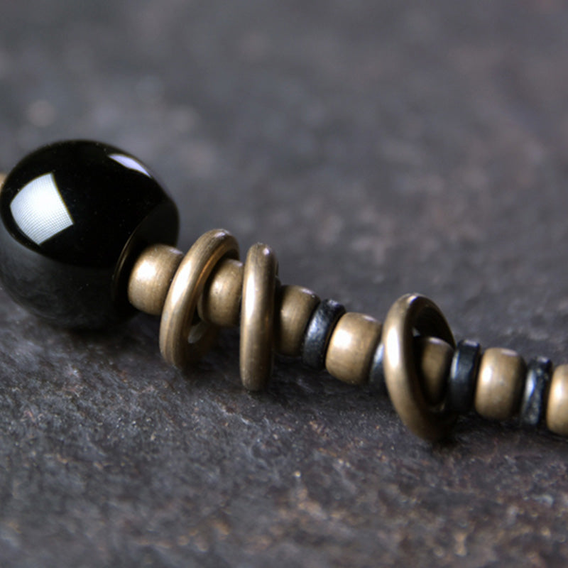 Nimara Ritual Ebony Wood Dzi Bead Copper Peace Couple Bracelet Necklace Pendant