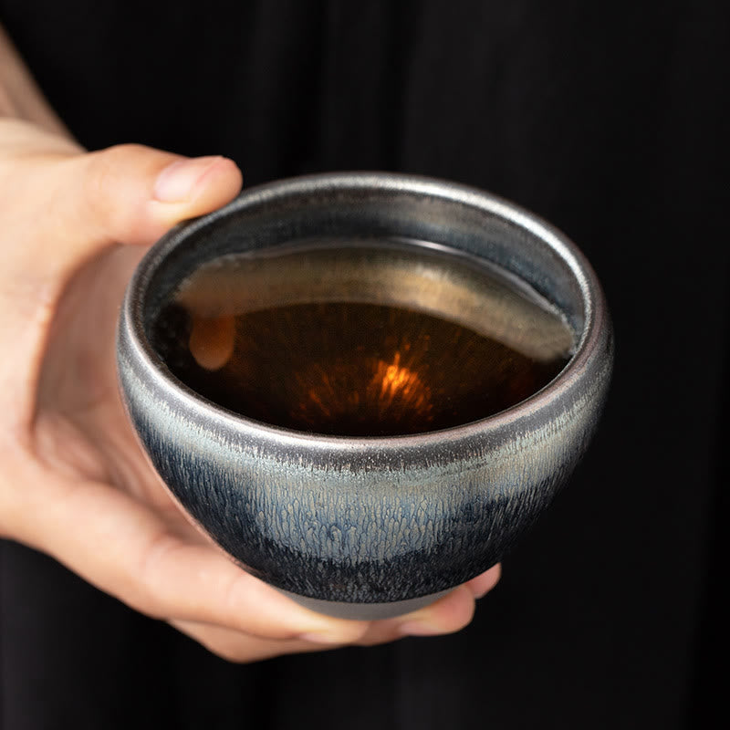 Nimara Ritual Vintage Chinese Silver Blue Jianzhan Kiln Change Porcelain Teacup Kung Fu Tea Cup