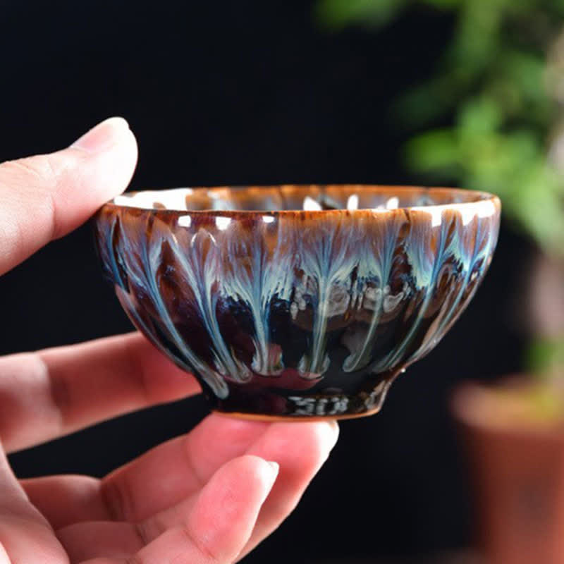 Nimara Ritual Lotus Peacock Dragon Phoenix Koi Fish Ceramic Teacup Inlaid Tea Cups 120ml