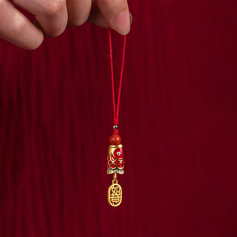 Nimara Ritual Koi Fish Cinnabar Attracting Wealth Wish Ruyi Charm Luck Phone Hanging Decoration