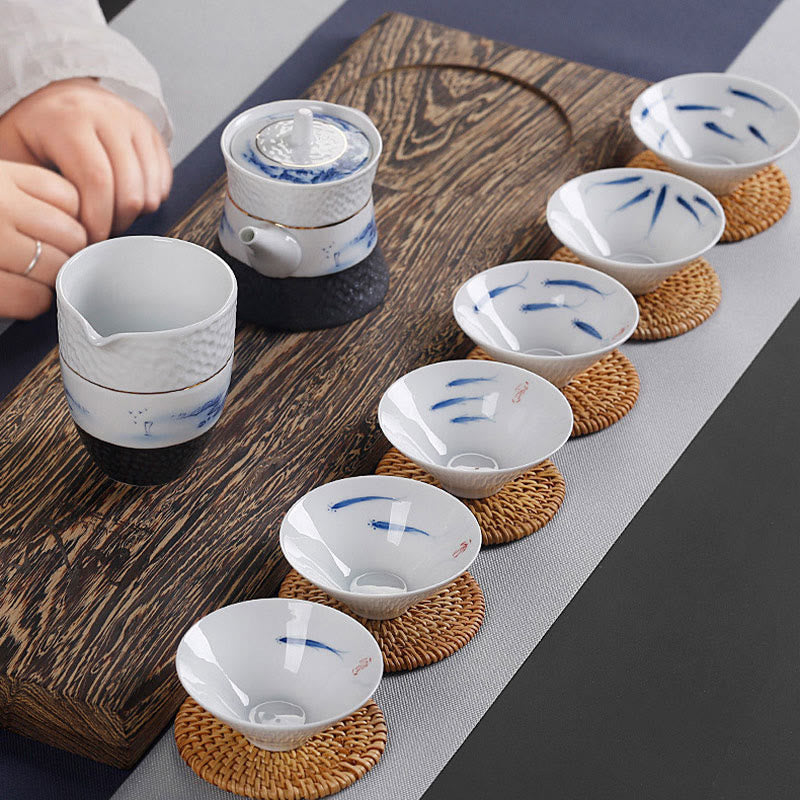 Nimara Ritual Vintage Plum Orchid Bamboo Chrysanthemum Lotus Koi Fish Ceramic Teacup Kung Fu Tea Cups