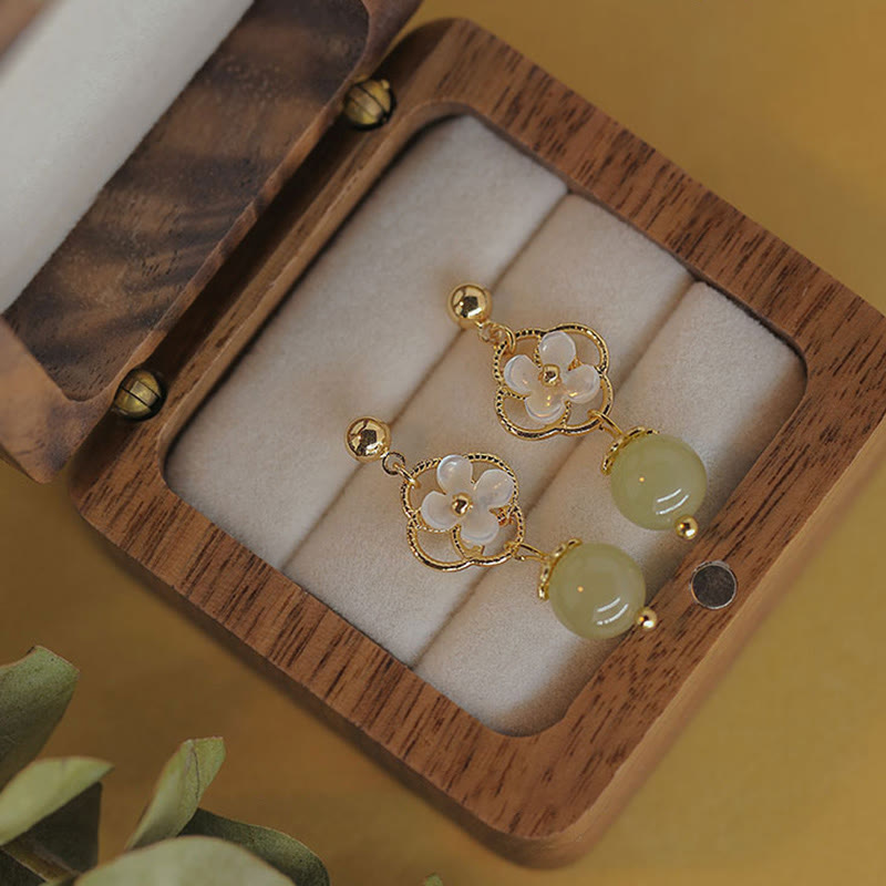 Nimara Ritual Tridacna Stone Flower Jade Bead Blessing Drop Earrings