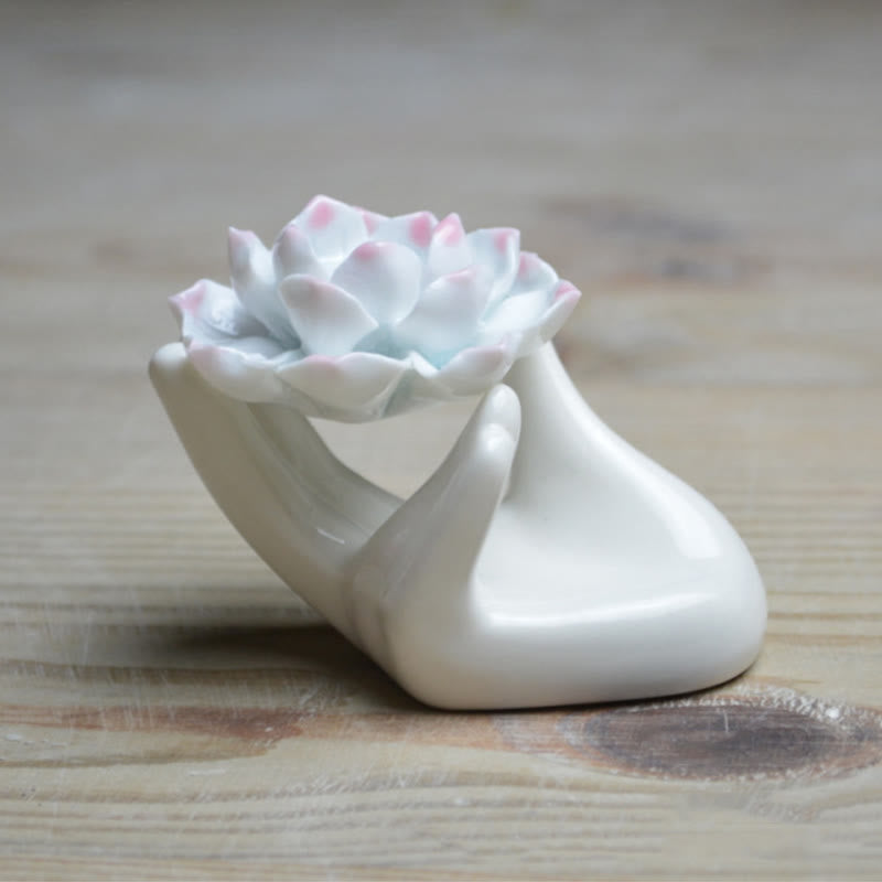 Nimara Ritual Small Ceramic Lotus Hand Healing Meditation Incense Burner Decoration