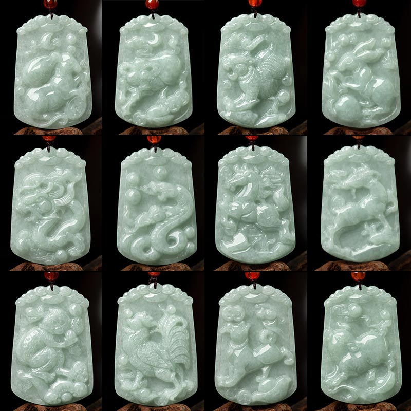 Nimara Ritual Natural Jade 12 Chinese Zodiac Abundance Amulet Pendant Necklace