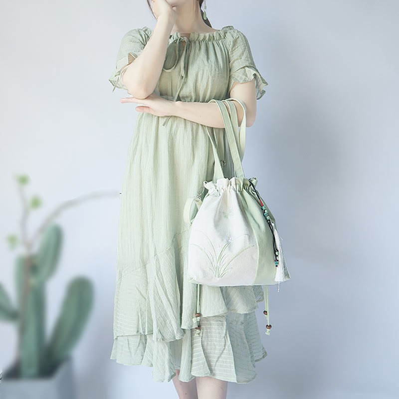 Nimara Ritual Embroidered Grass Flowers Cherry Blossom Canvas Tote Crossbody Bag Shoulder Bag Handbag