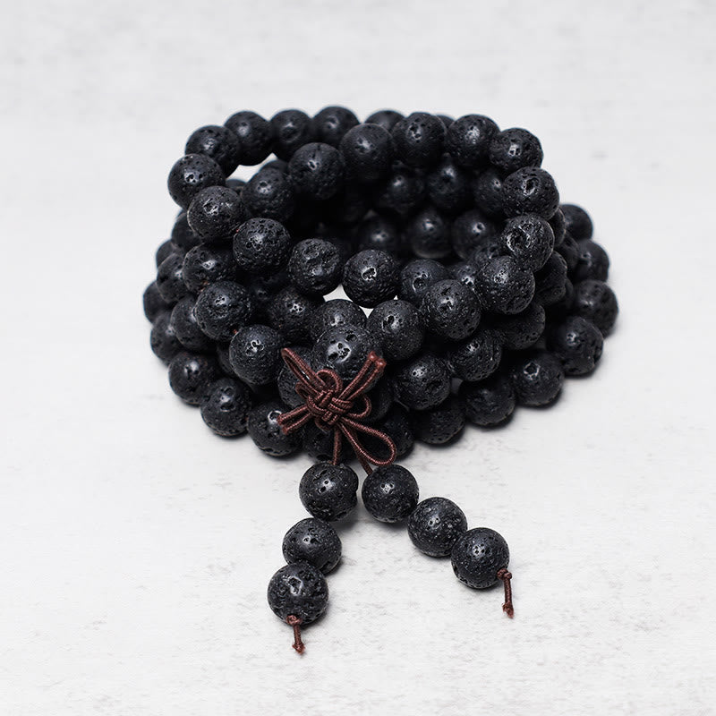 Nimara Ritual 108 Natural Lava Rock Beads Prayer Mala Bracelet Necklace