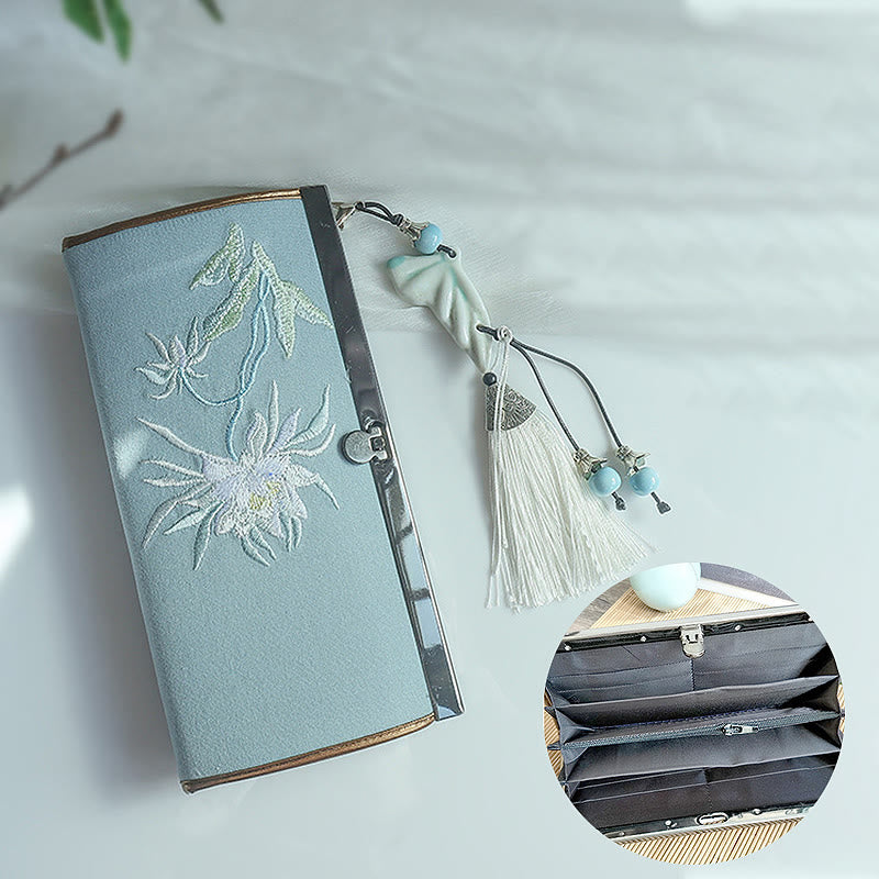 Nimara Ritual Flower Plum Peach Blossom Bamboo Double-sided Embroidery Large Capacity Cash Holder Wallet Shopping Purse
