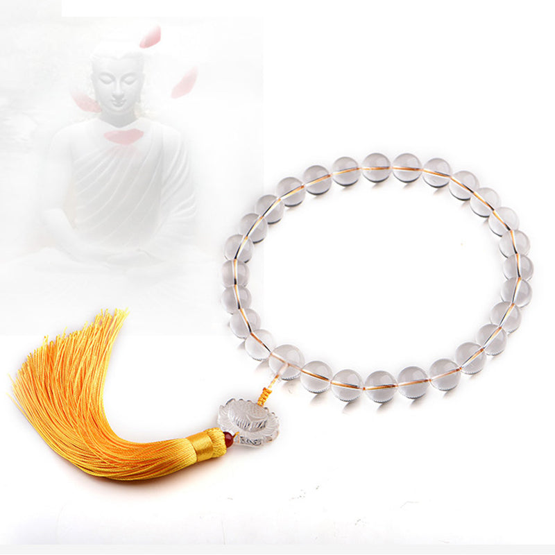 Nimara Ritual Natural White Crystal Lotus Wrist Mala Meditation Tassels Pocket Mala Car Decoration