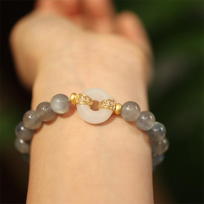 Nimara Ritual Natural Moonstone Heitan Jade Peace Buckle Healing Bracelet