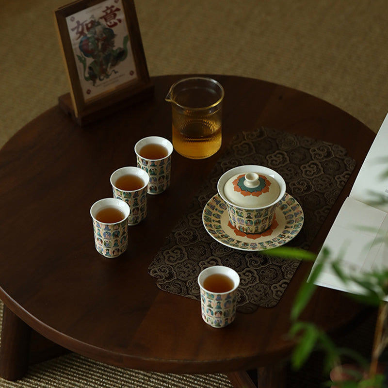 Nimara Ritual Dunhuang Color Thousand Buddhas Flying Apsaras Pattern Gaiwan Teacup Kung Fu Tea Cup With Lid