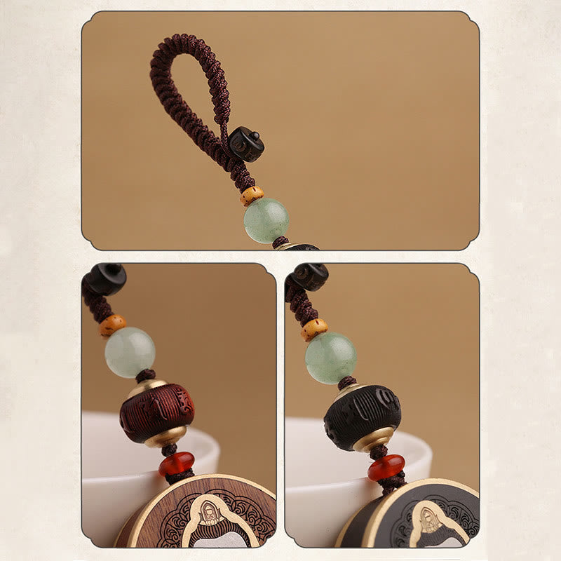 Nimara Ritual Ebony Wood Rosewood Buddha Avalokitesvara Om Mani Padme Hum Balance Car Key Chain Decoration