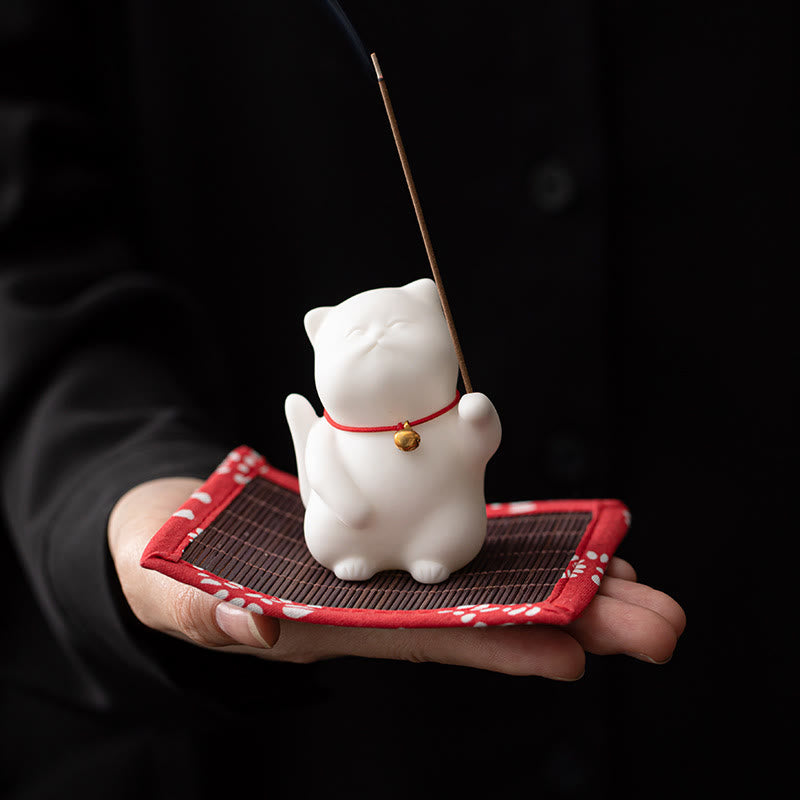 Nimara Ritual Mini Cute Cat Ceramic Healing Incense Burner Desk Decoration
