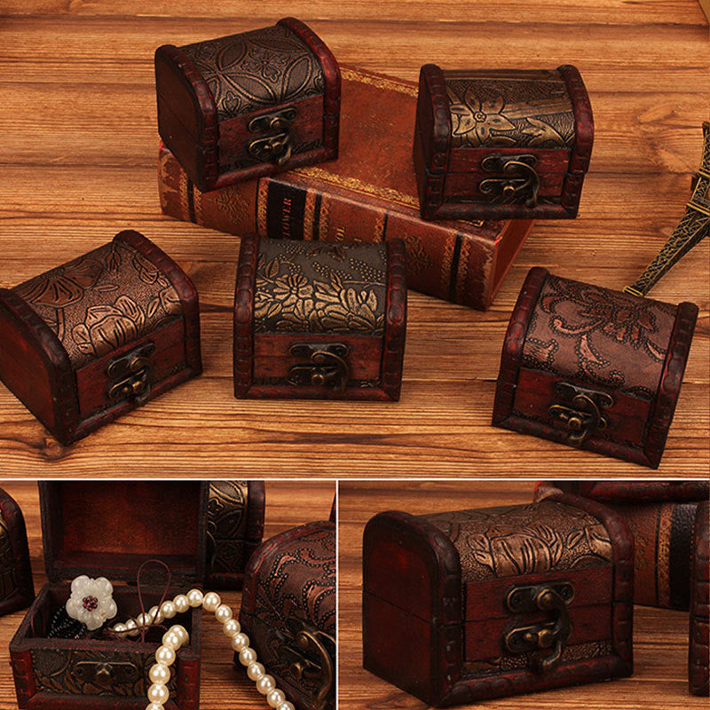 Nimara Ritual Retro Small Wood Jewelry Box Lotus Golden Grape Copper Coin Daffodil Grass Flower Jewelry Storage Box