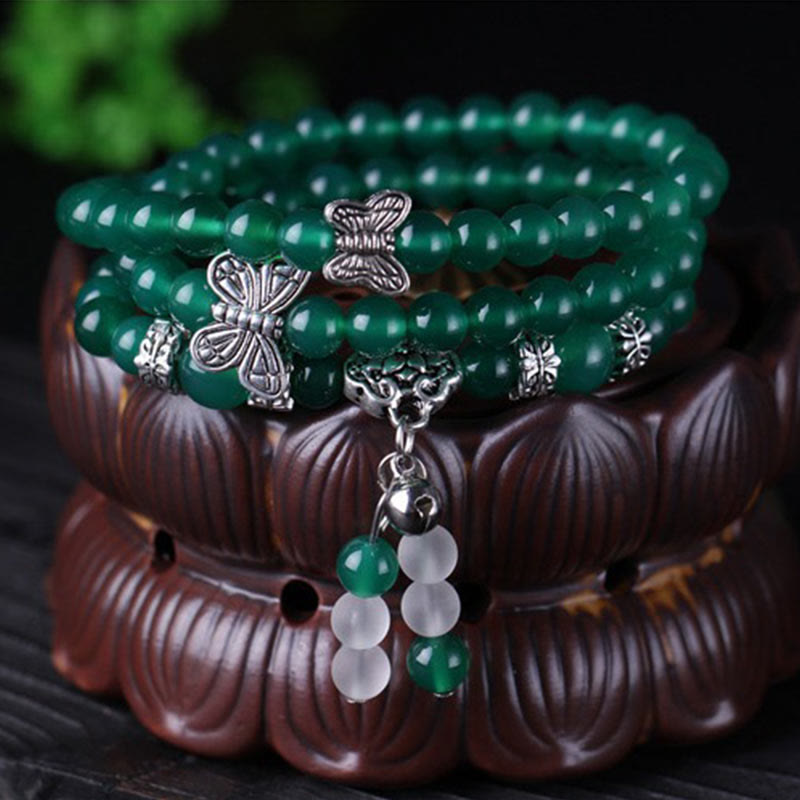 Nimara Ritual Natural Green Agate Butterfly Support Bracelet