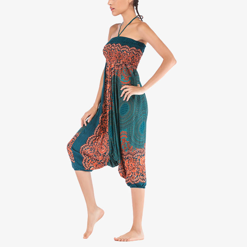 Nimara Ritual Two Style Wear Round Geometric Pattern Loose Smocked Harem Trousers Jumpsuit High Waist Women's Yoga Pants