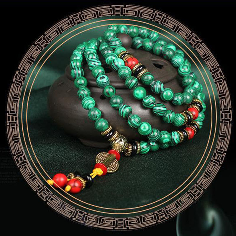 Nimara Ritual Tibetan 108 Mala Malachite Beads Bracelet Necklace